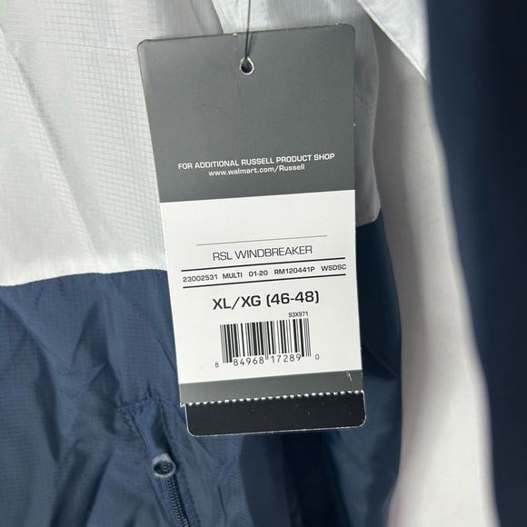 NWT Russell Athletic Men's Windbreaker Hood Jacket. Full zipper White Blue XL - Picture 11 of 14